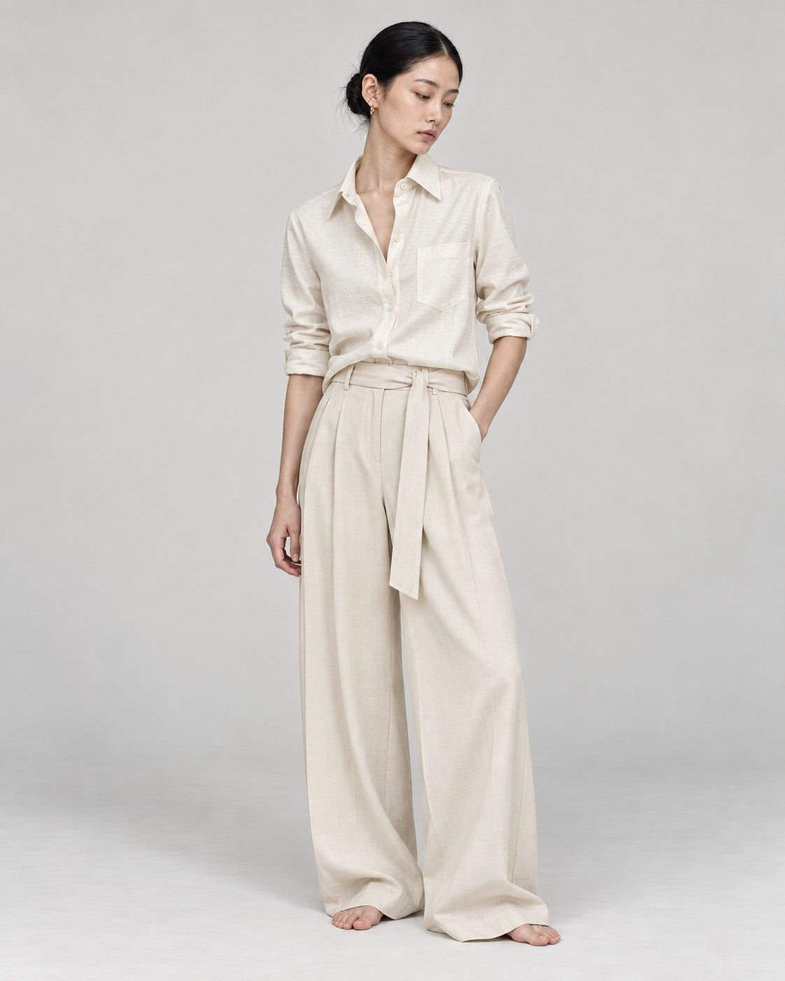 Cream Shirt, cream trousers