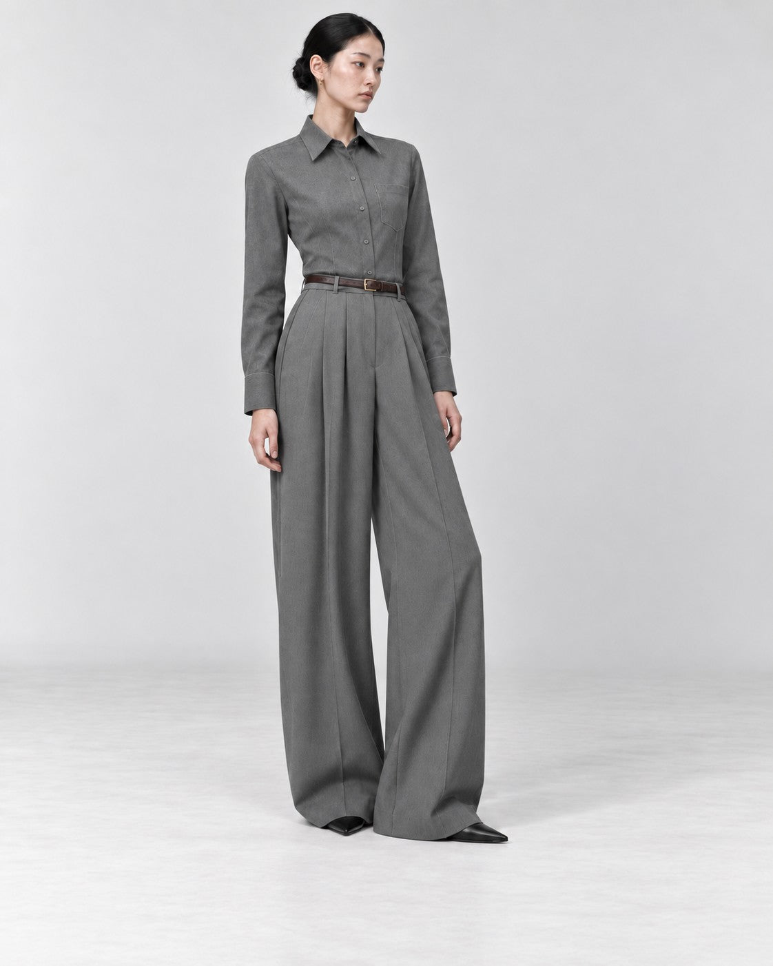 Grey Shirt, grey trousers